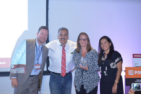 Dish's Jen McBride with Macy's Maria Rios (right), Fernando Fiore, Marcos Baer, publisher of Portada (left)