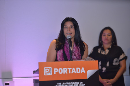 Natalia Martinez, Marketing Director at Batanga speaks after receiving the Top Content Provider Award